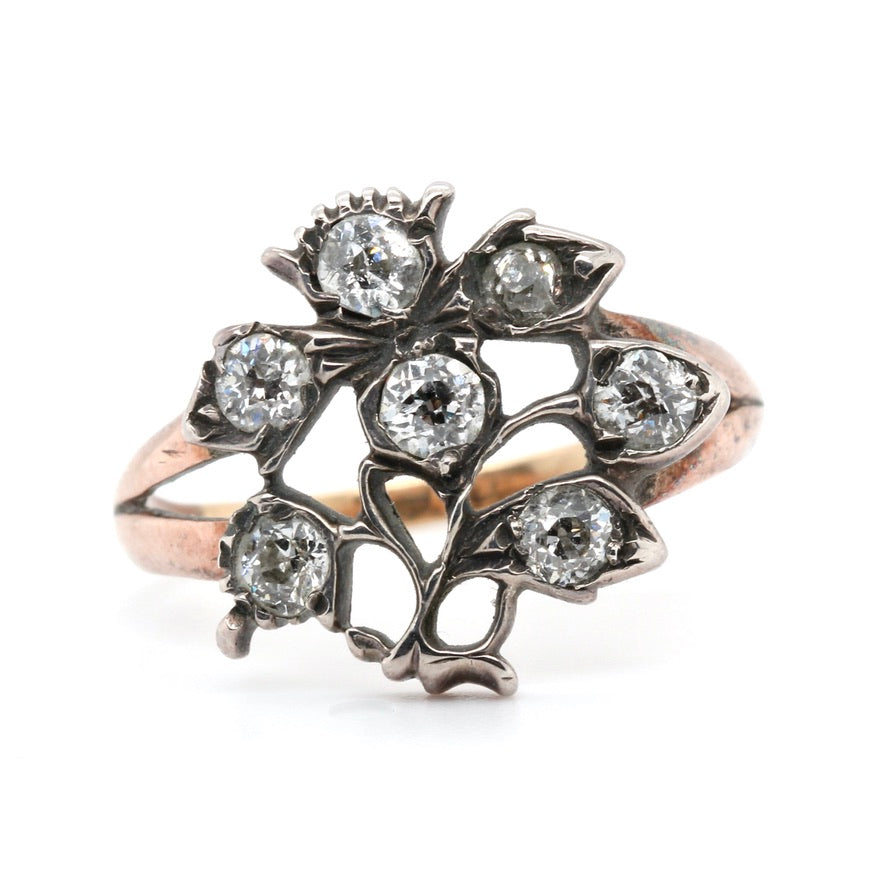 Georgian 15ct Gold & Silver, Three Stone Rose Diamond Ring (892W) | The  Antique Jewellery Company